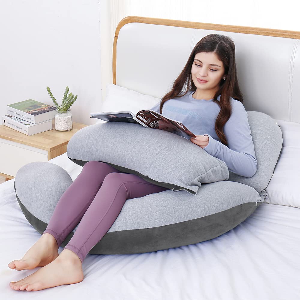 AS AWESLING full body pillow in velvet jersey grey fabric for cozy nights.