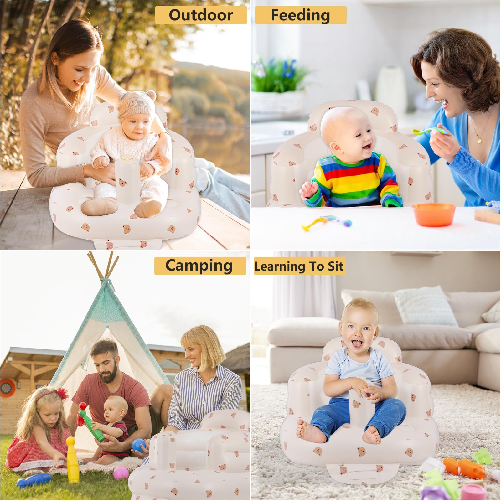 Asamoom versatile floor seat for sitting, feeding, and play.