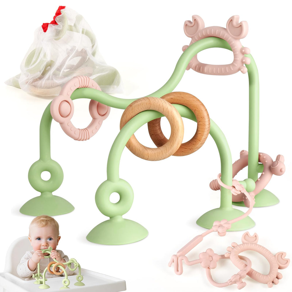 Ascnduup baby silicone teether with suction cup for secure high chair play.