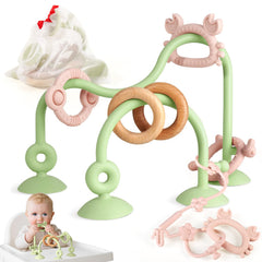 Ascnduup baby silicone teether with suction cup for secure high chair play.