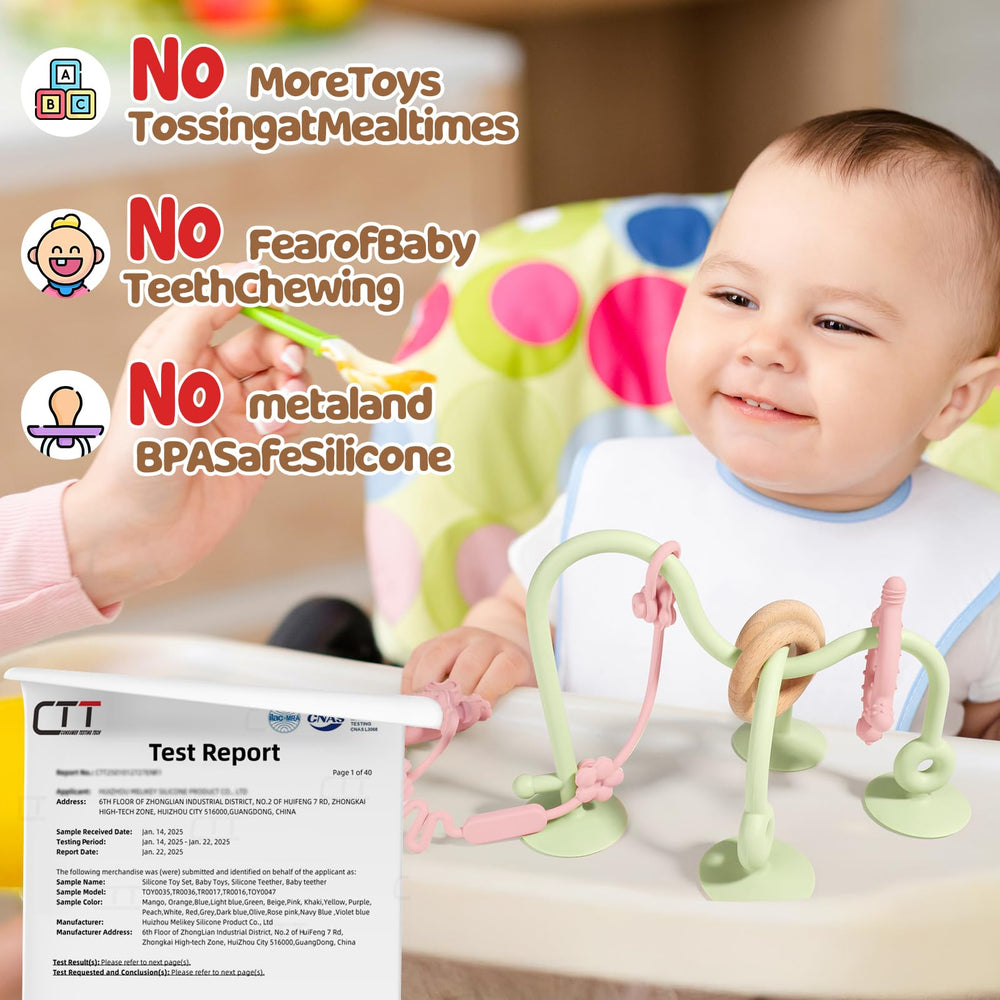 Ascnduup textured silicone teether and wood ring boost sensory exploration.