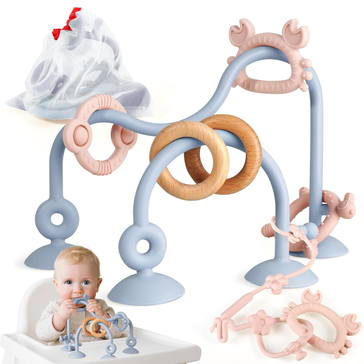 Ascnduup baby teething relief silicone rings provide varied textures for gentle gum soothing.