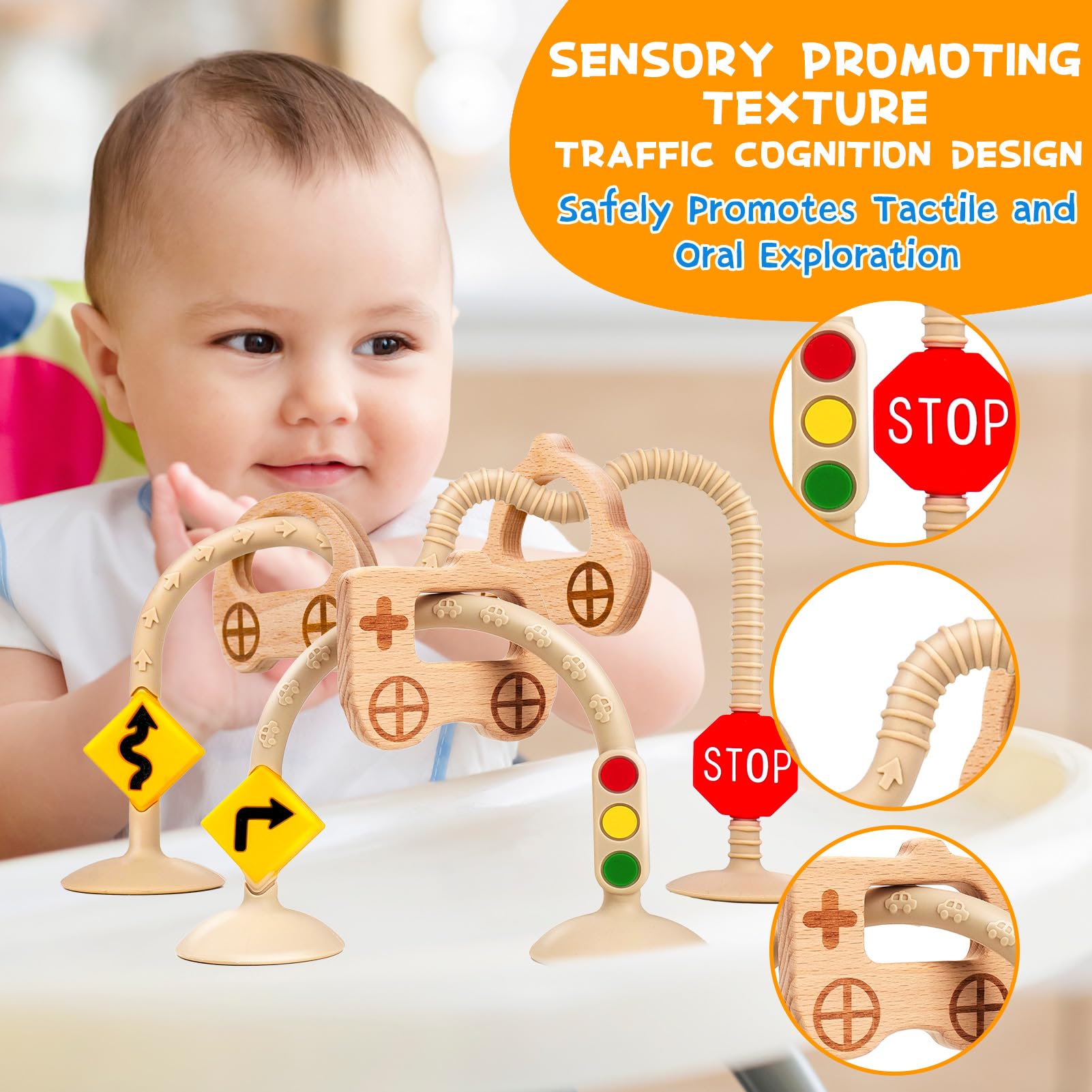 Ascnduup car-shaped wooden rings spark tactile play and motor skills during meals or travel.