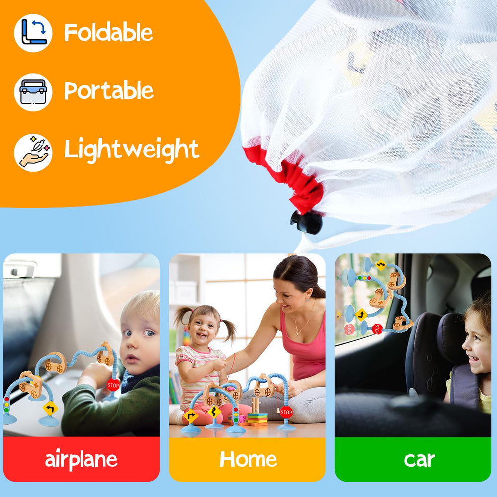 Ascnduup roadway-themed sensory arm toy encourages exploration during travel or meals.