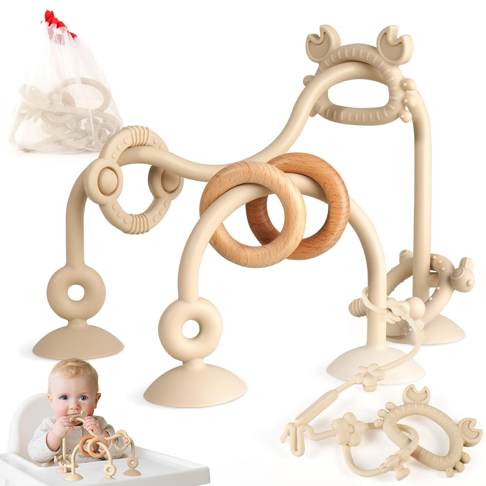 Ascnduup teether silicone rings for soothing sore gums during playtime.