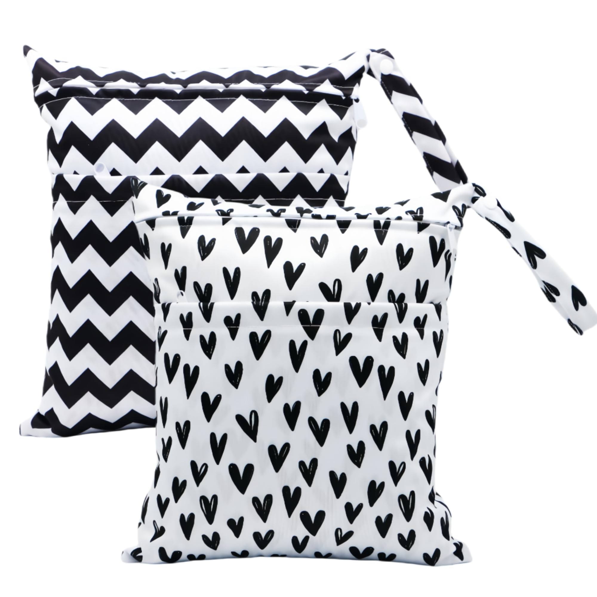 Asenappy wet-dry bag with two zippered pockets for separating wet and dry items.