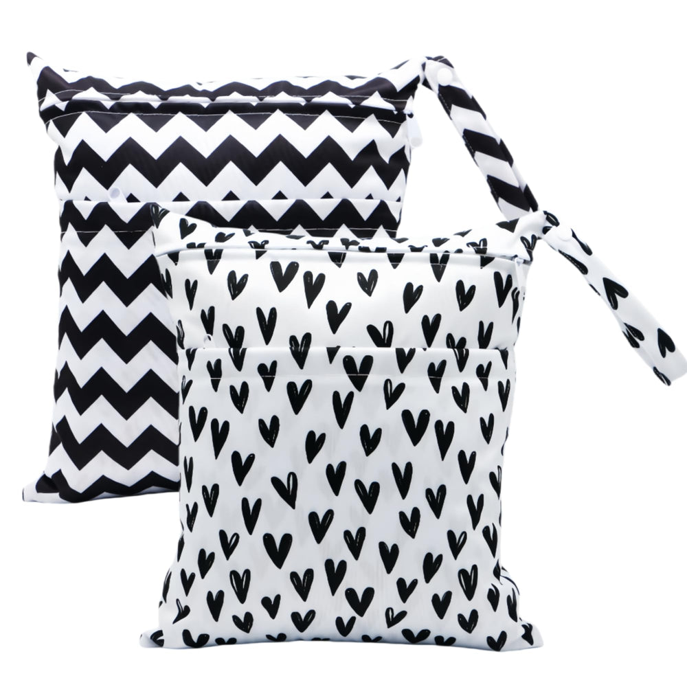 Asenappy wet-dry bag with two zippered pockets for separating wet and dry items.