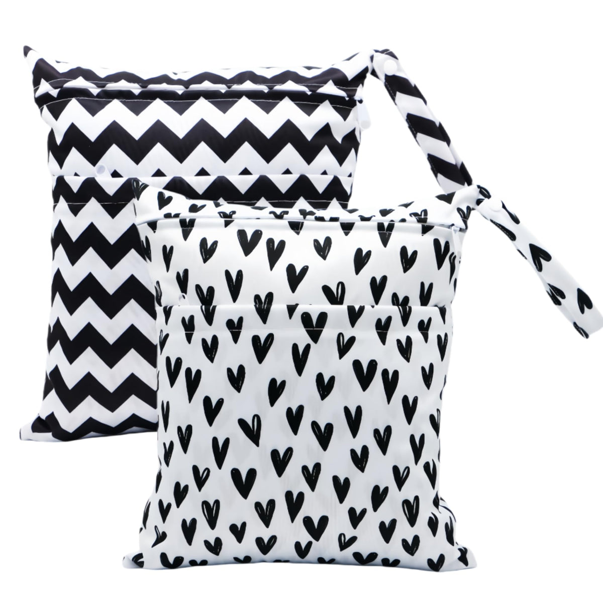 Asenappy wet-dry bag with two zippered pockets for separating wet and dry items.