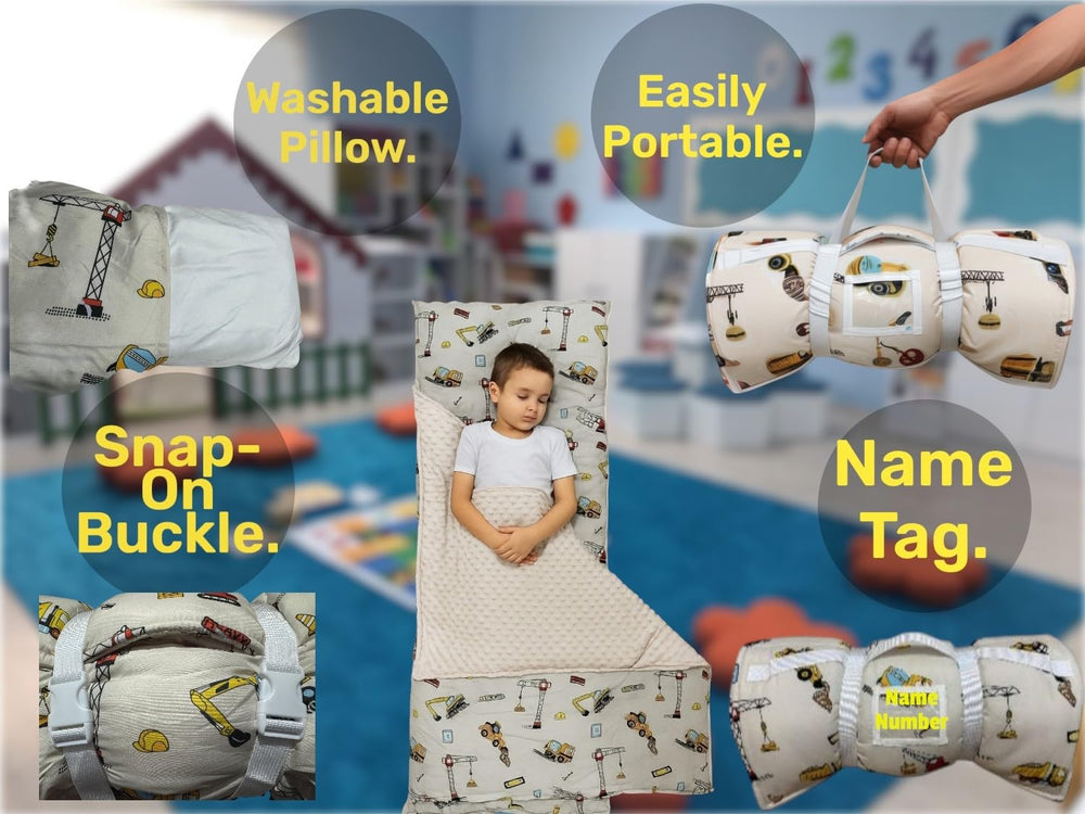 ASFASA Toddler Nap Mat Roll with Strap: compact, portable design for quick transport between activities.