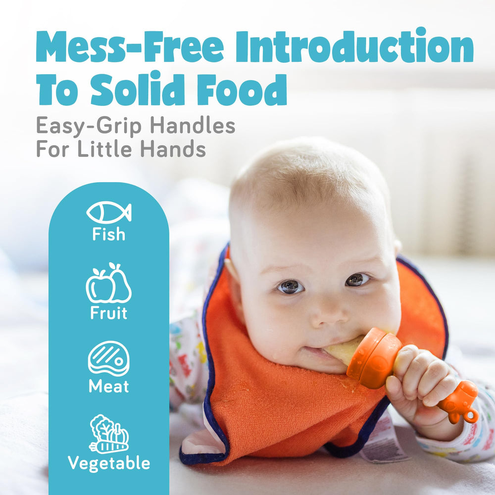 Ashtonbee Baby Fruit Feeder safety-closure keeps food securely inside for nibbling.