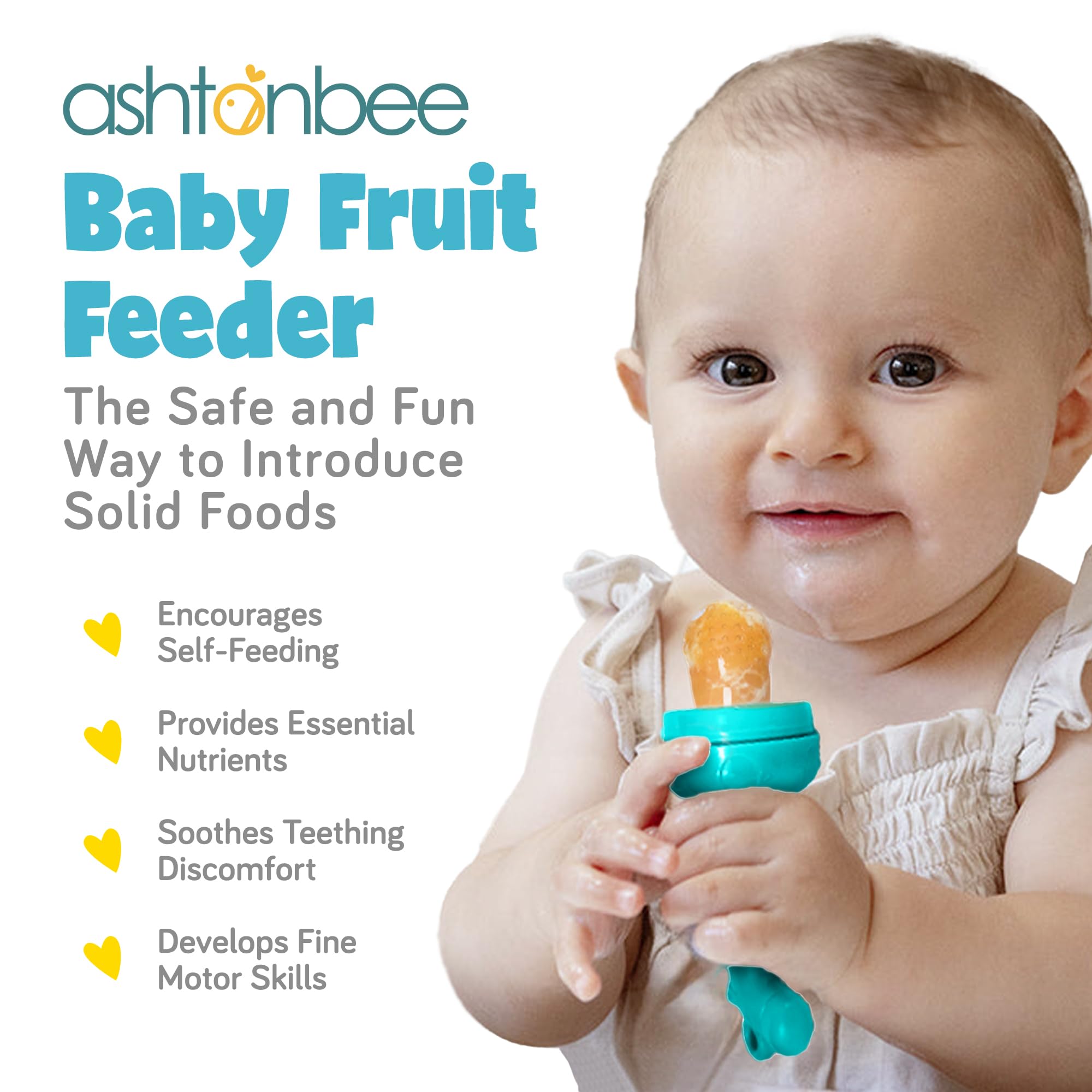 Ashtonbee Baby Fruit Feeder with soft silicone supports teething comfort.