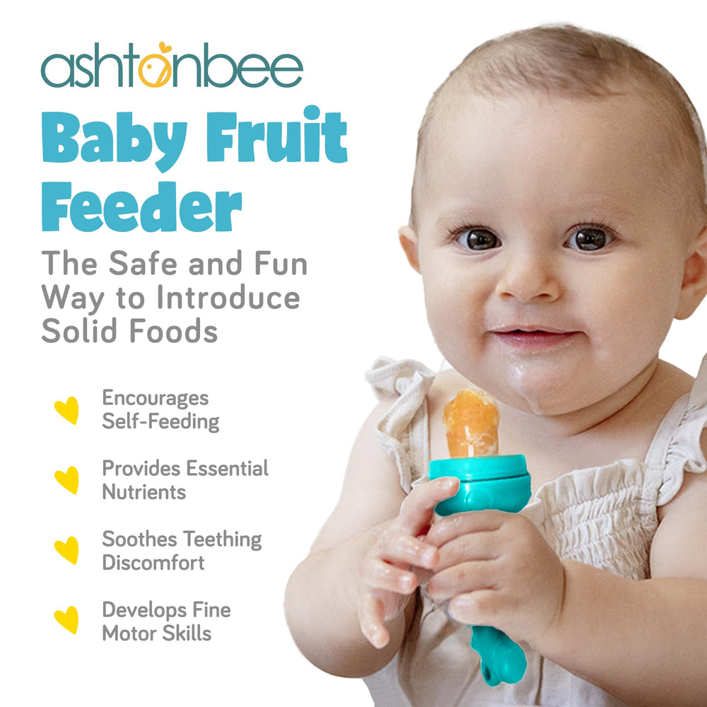 Ashtonbee Baby Fruit Feeder with soft silicone supports teething comfort.