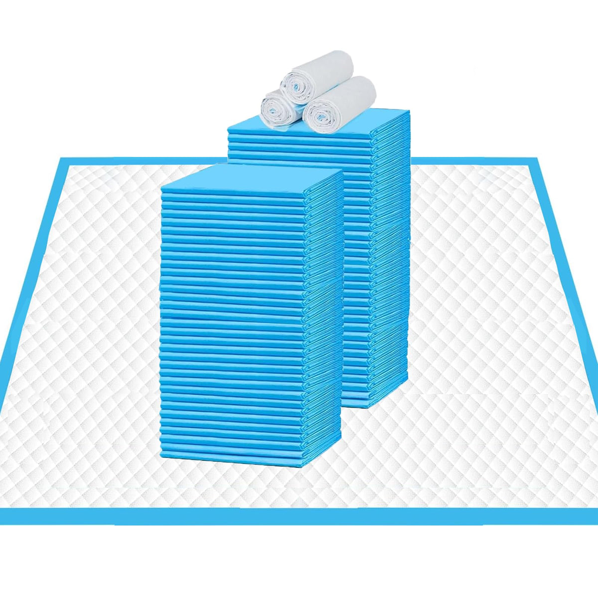 ASIVZLOW 40-count 24x24 puppy pads with quick-dry surface protects floors.