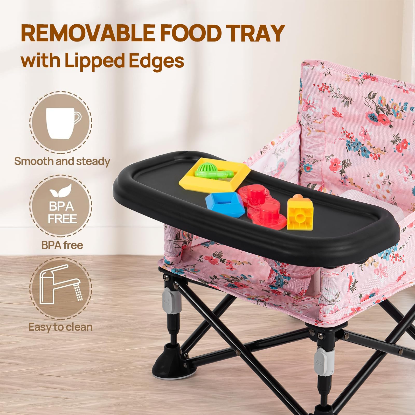 AskCat booster seat broad base provides stability on varied surfaces.