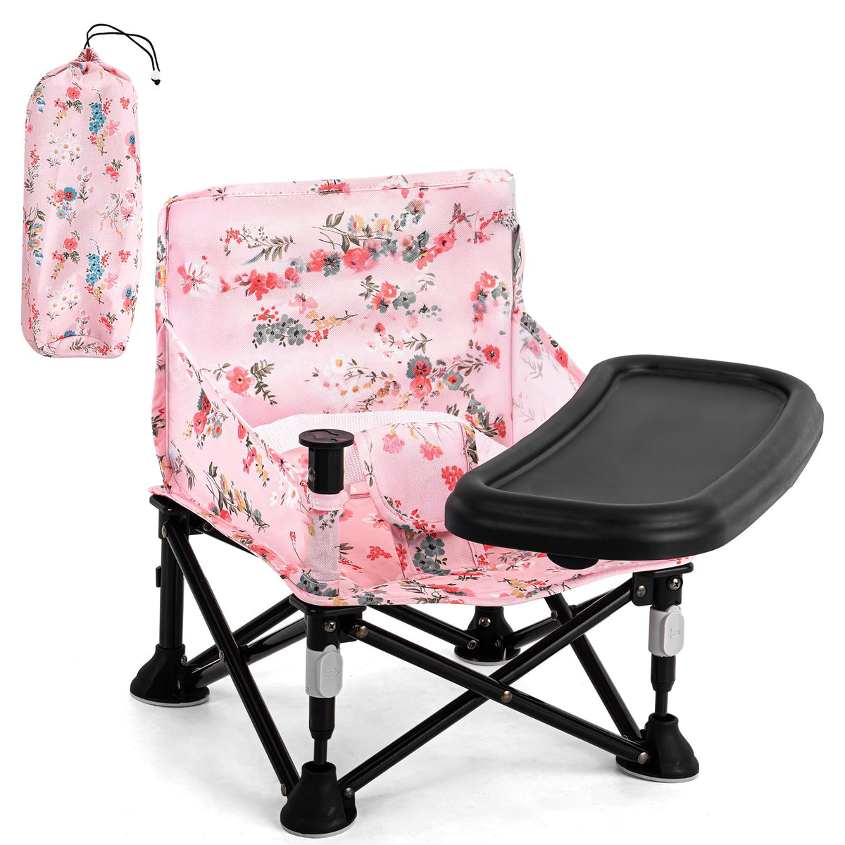 AskCat booster seat folded compact for travel and storage.