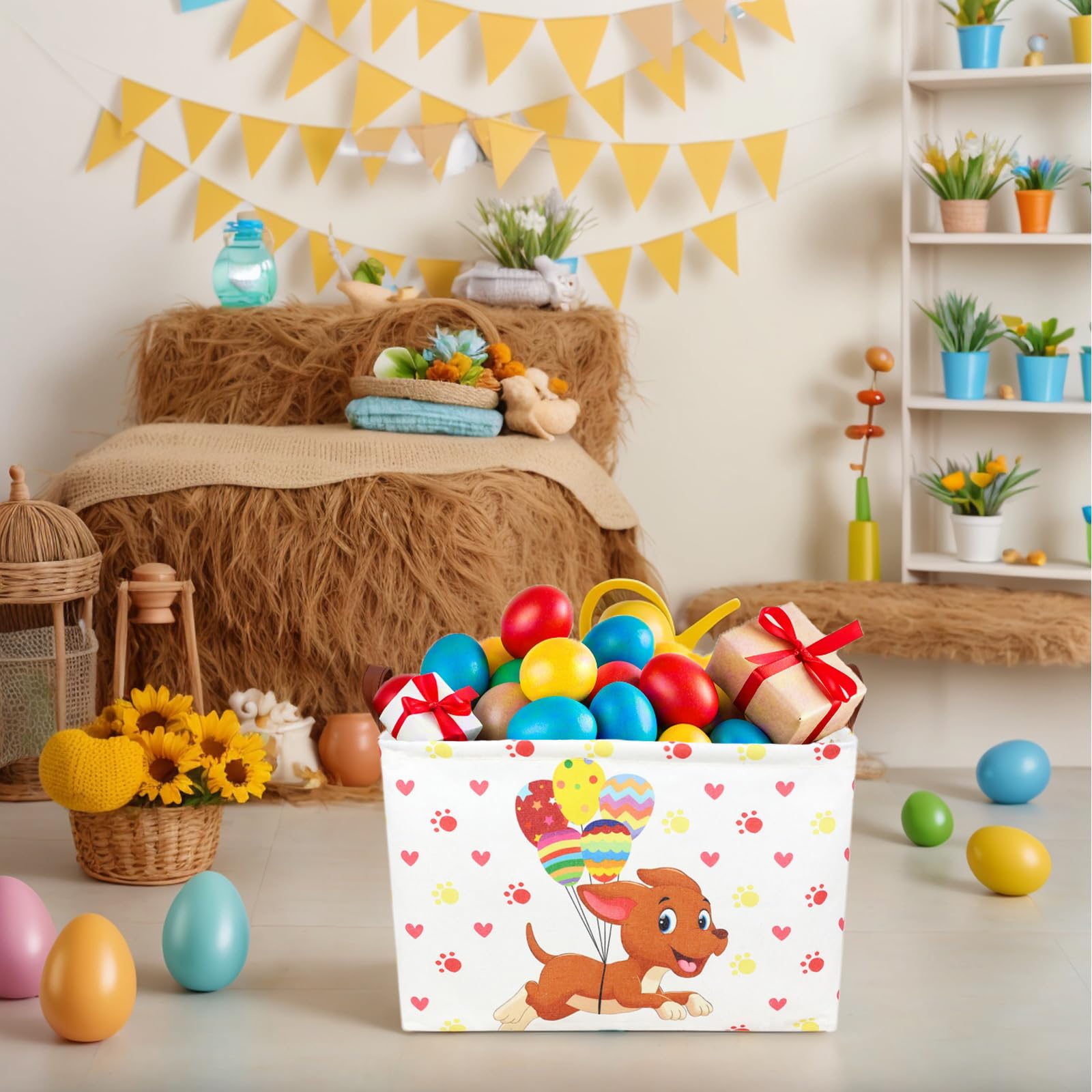 ASKETAM digital print featuring Easter eggs and rabbits in vibrant colors