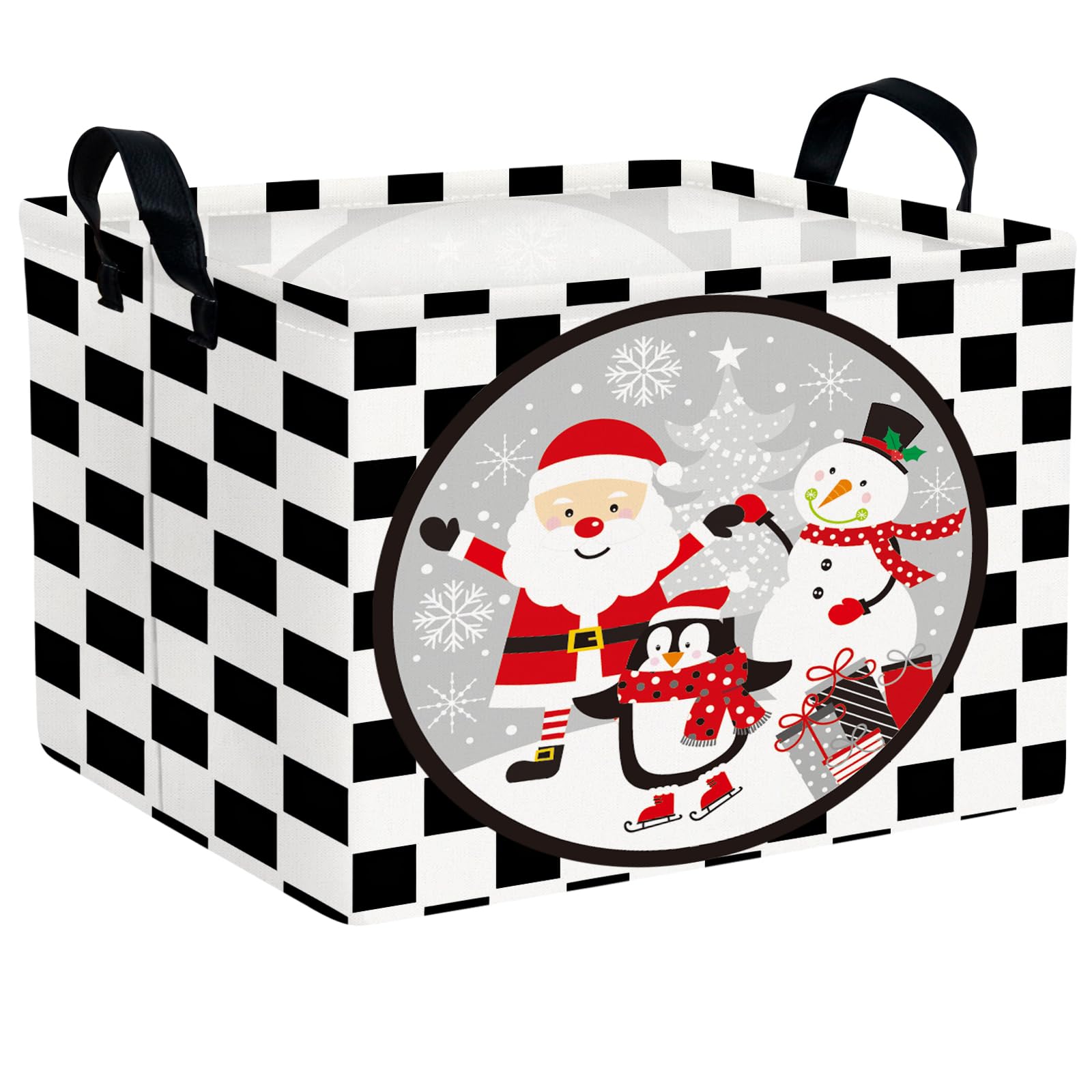 ASKETAM checkered santa pattern basket for festive gift storage and holiday decor