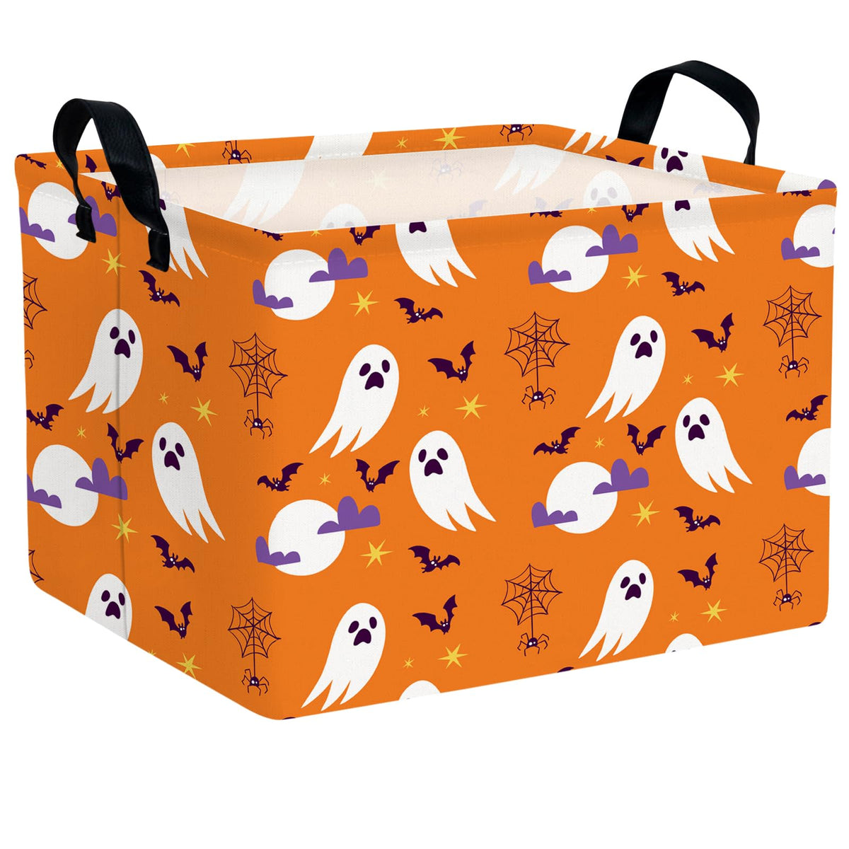 ASKETAM Halloween basket with a ghost and bat pattern, ideal for candy collection during trick-or-treat.