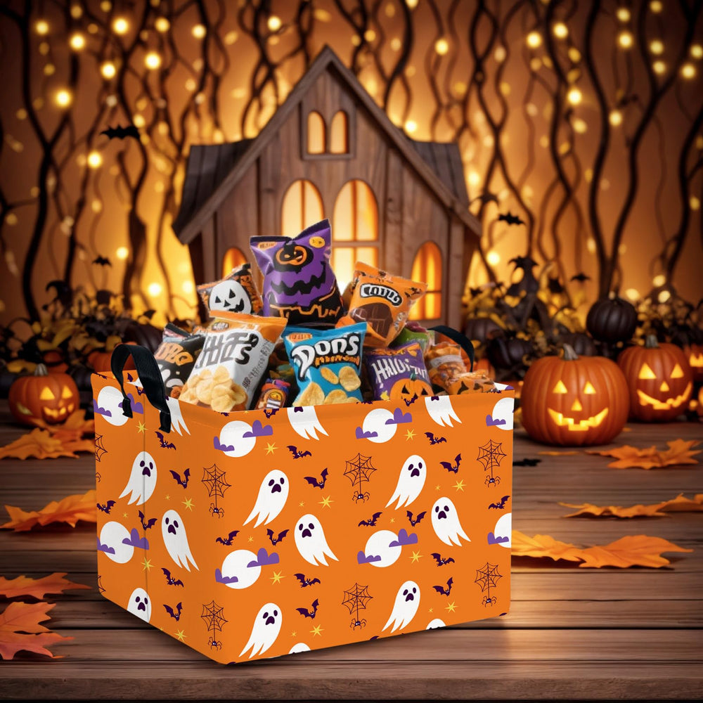 ASKETAM large orange trick-or-treat basket, lightweight and easy for kids to carry.
