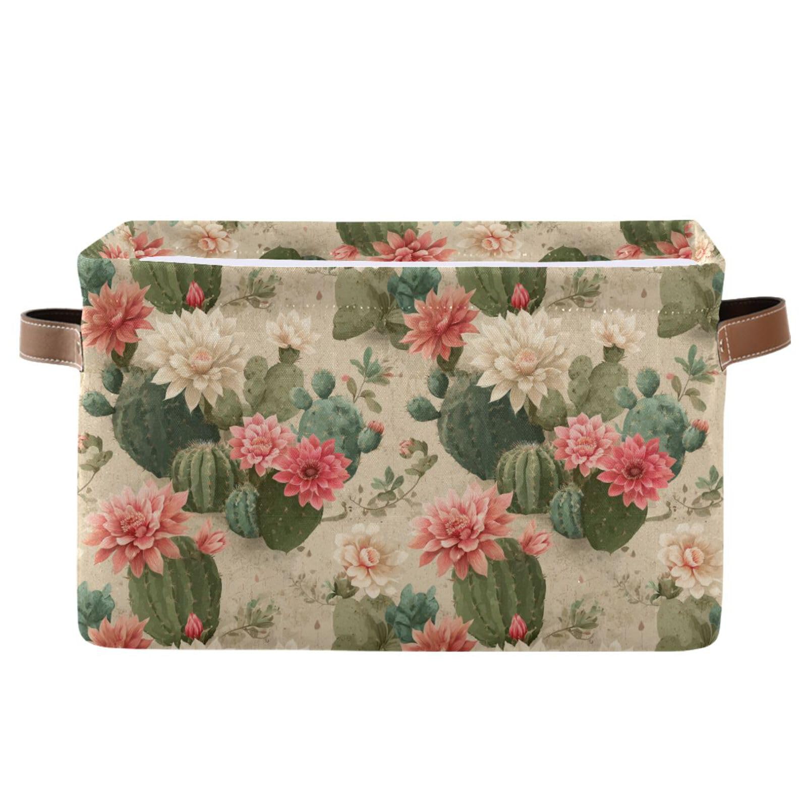Aslsiy storage basket cactus print front view showing large capacity for nursery storage.