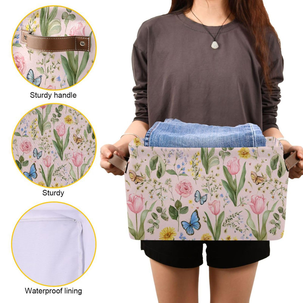 Aslsiy Easter floral design basket brightens spaces and stores blankets or laundry.