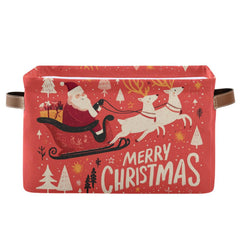 Aslsiy storage basket front view with Santa Claus elk motif, ideal for organized living spaces.