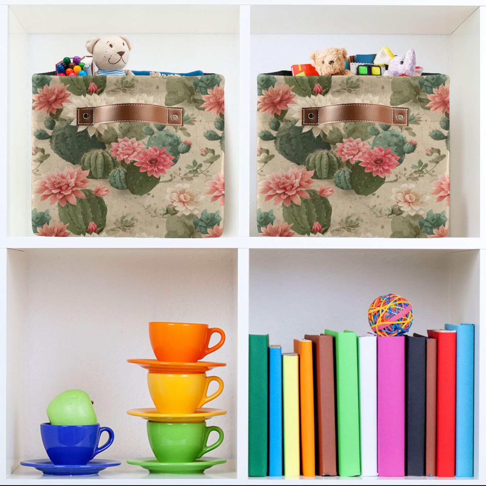 Aslsiy storage basket in a nursery setup adds color and storage.