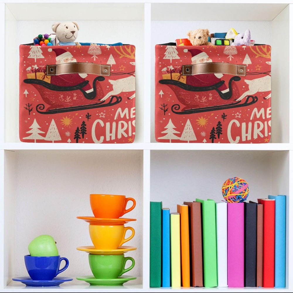 Aslsiy storage basket placed in an office or wardrobe setup for storage.