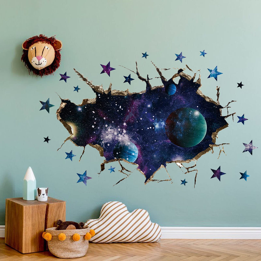 ASMPIO 3D Space Galaxy wall decal sheet ready for easy, residue-free removal
