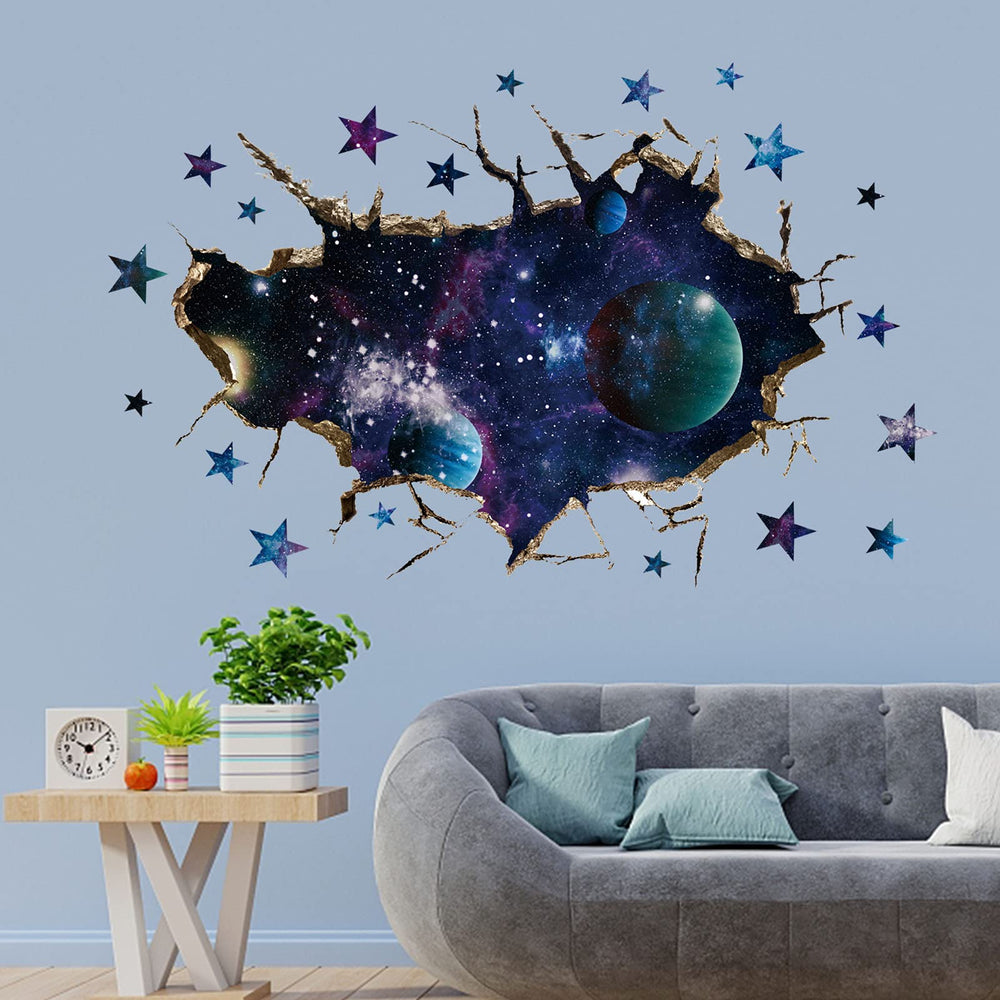 ASMPIO 3D Space Galaxy wall decal sheet simple to apply on clean surfaces