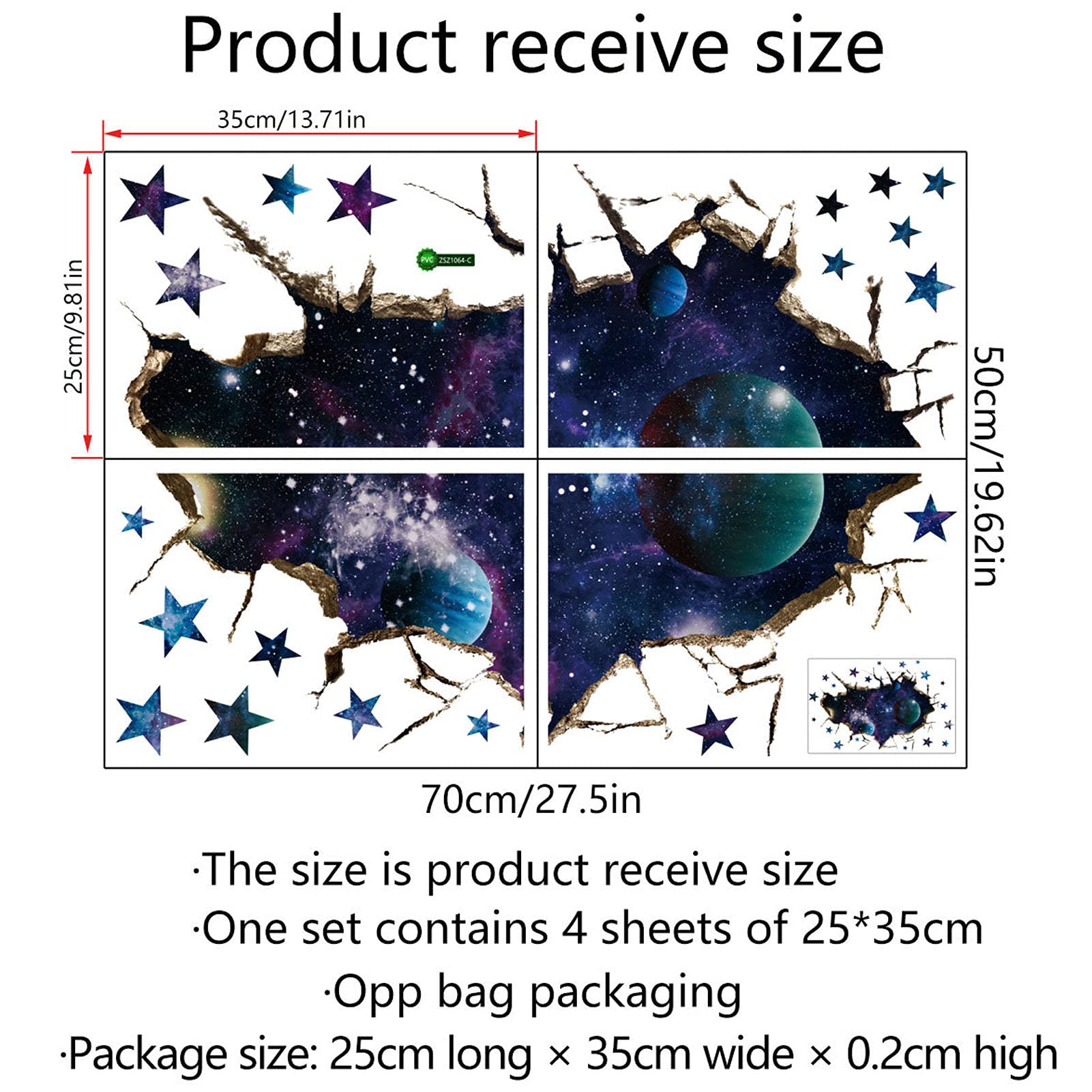 ASMPIO 3D Space Galaxy wall decal sheet creates a customizable cosmos mural