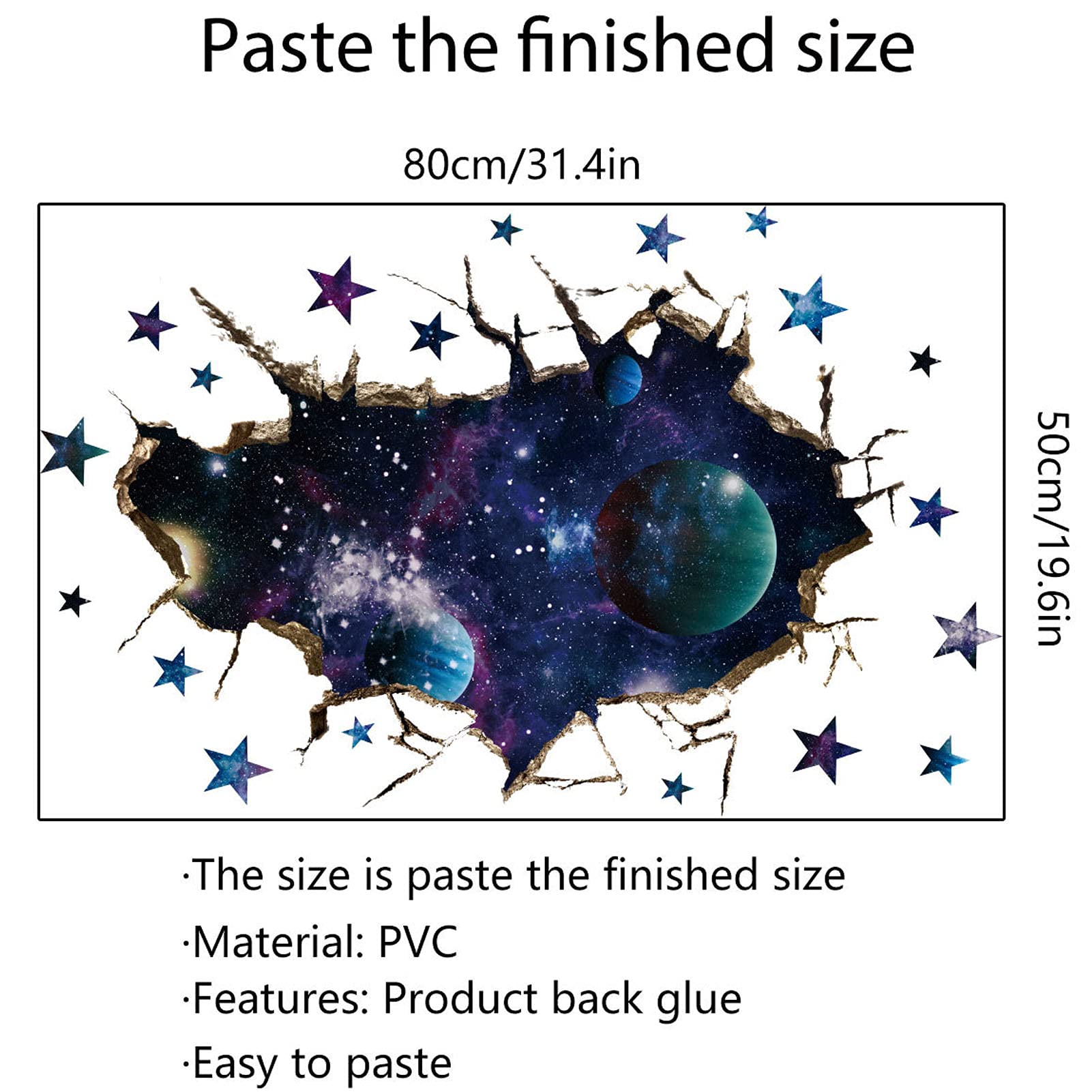ASMPIO 3D Space Galaxy wall decal sheet delivers durable, lasting color