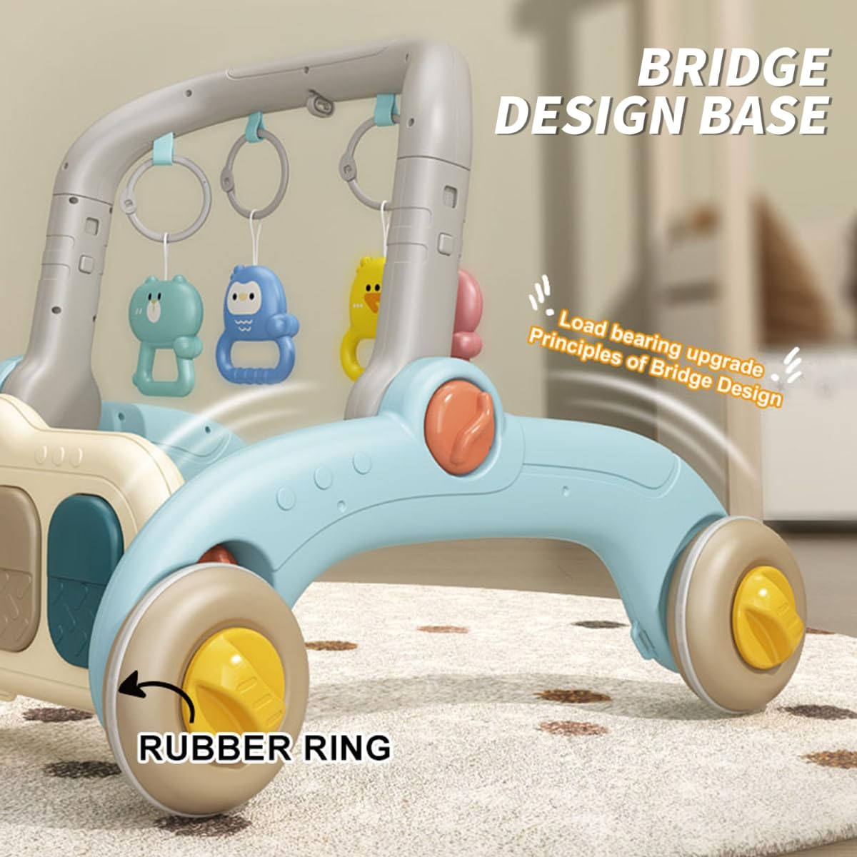 Asou Baby Gym Play Mat uses thick, soft fabric for stability and comfort.