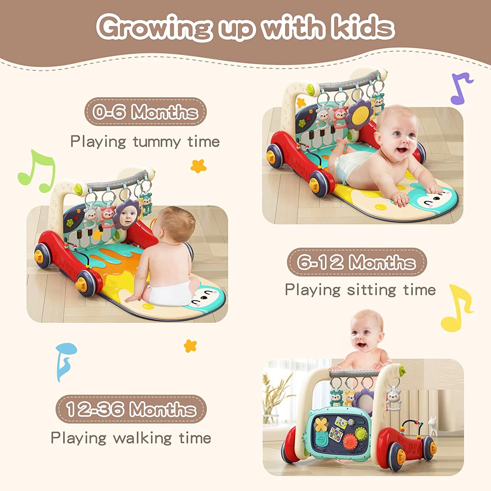 Asou Baby Piano Walker with four keys encourages rhythmic exploration.