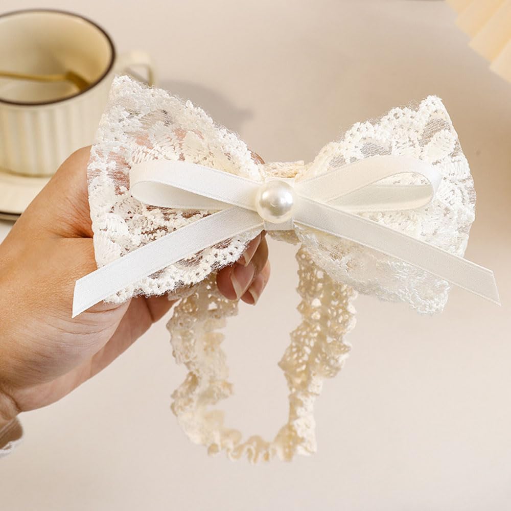 Asphinien Ivory Lace Headband flowers detail for delicate christening styling