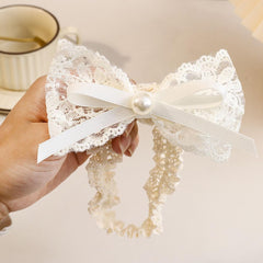 Asphinien Ivory Lace Headband flowers detail for delicate christening styling