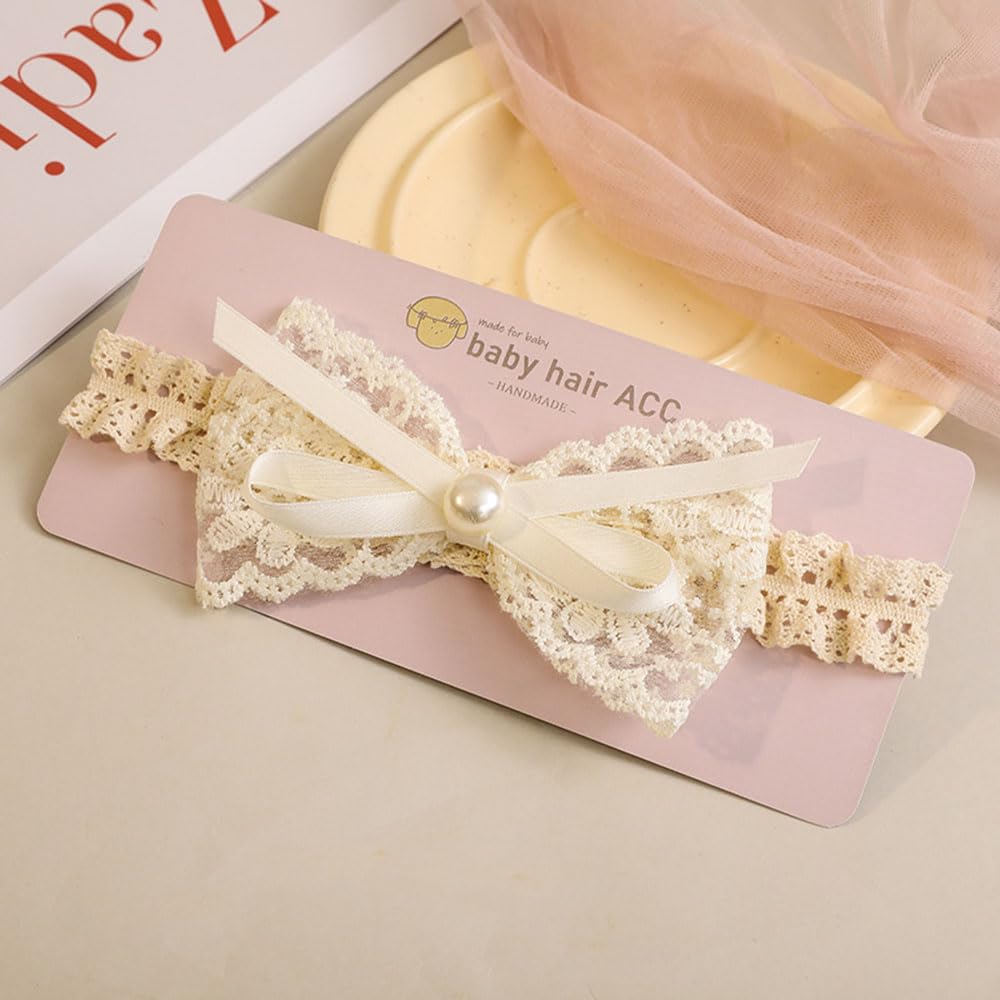 Asphinien Ivory Lace Headband pearl embellishment adds sparkle for special occasions