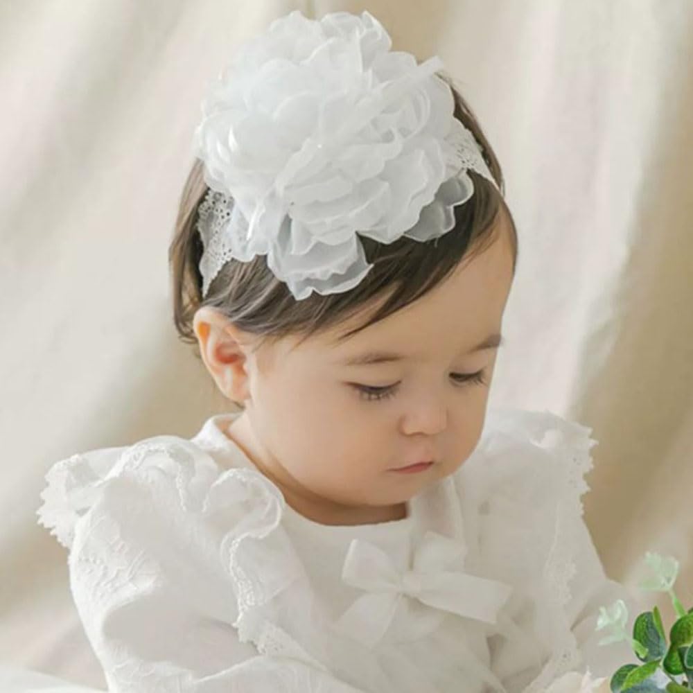 Asphinien lace big bow headband with floral design, gentle on baby's skin for everyday wear.