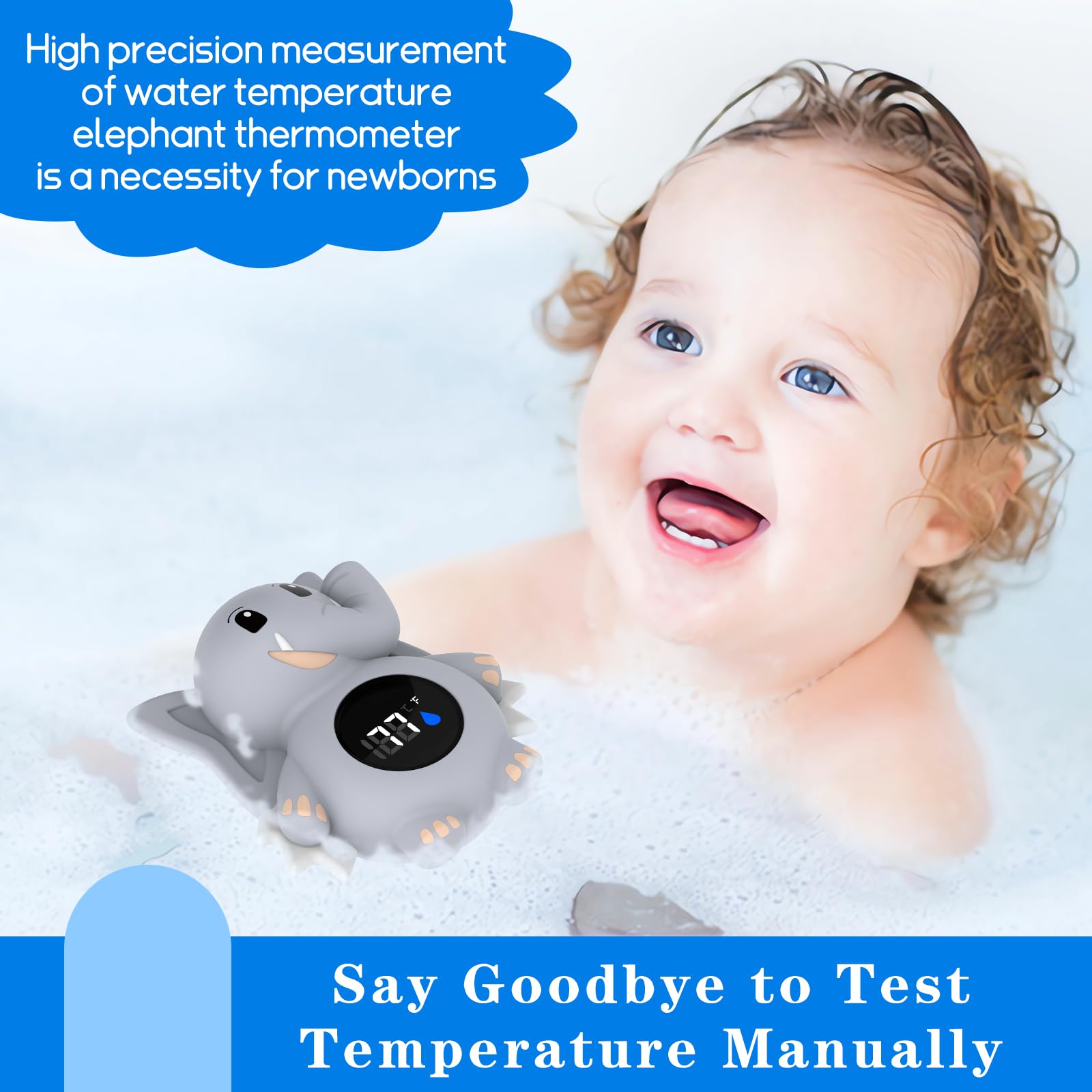 ASRIO elephant bath toy thermometer floats safely while reading water heat.