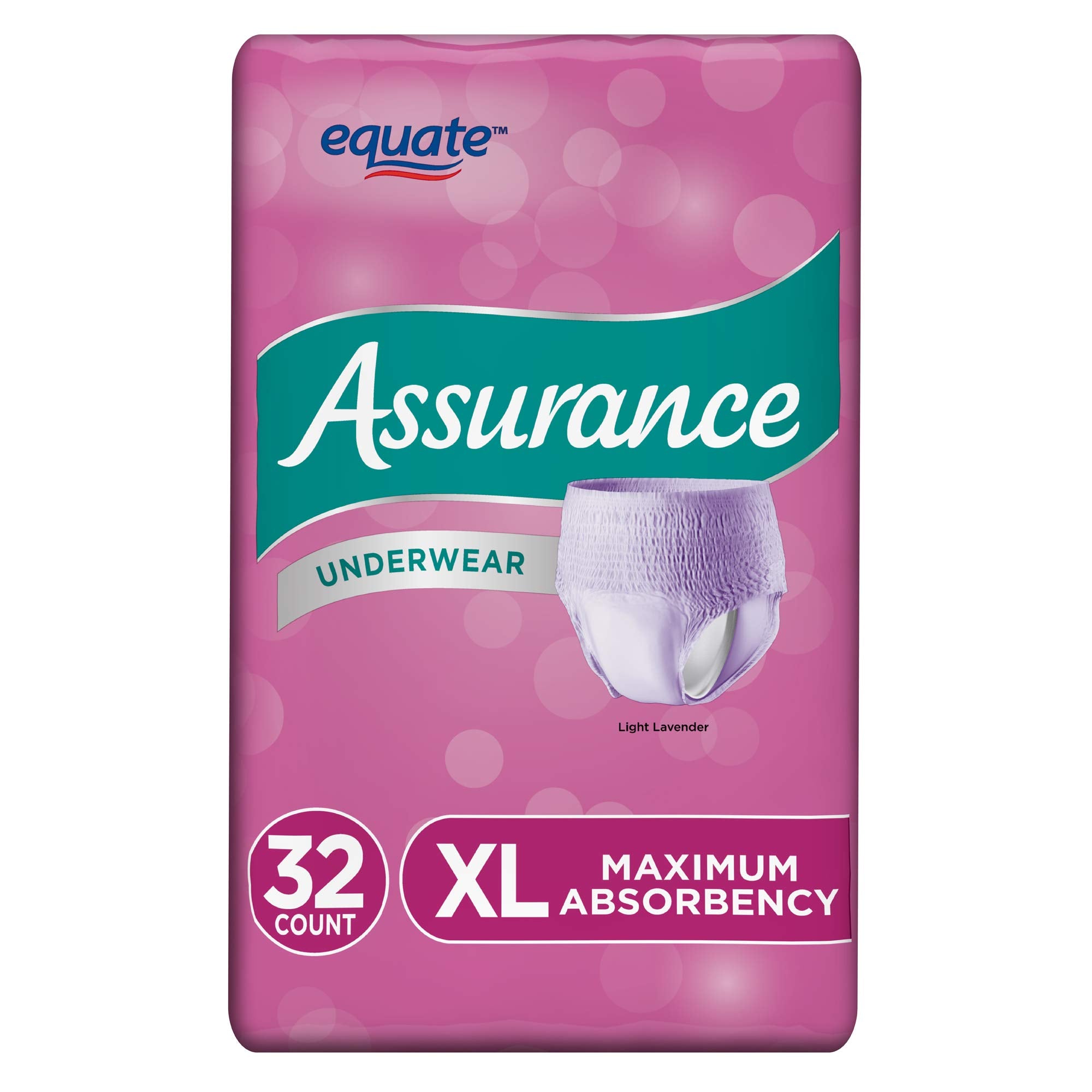 Assurance women's XL disposable underwear packaging for discreet protection.
