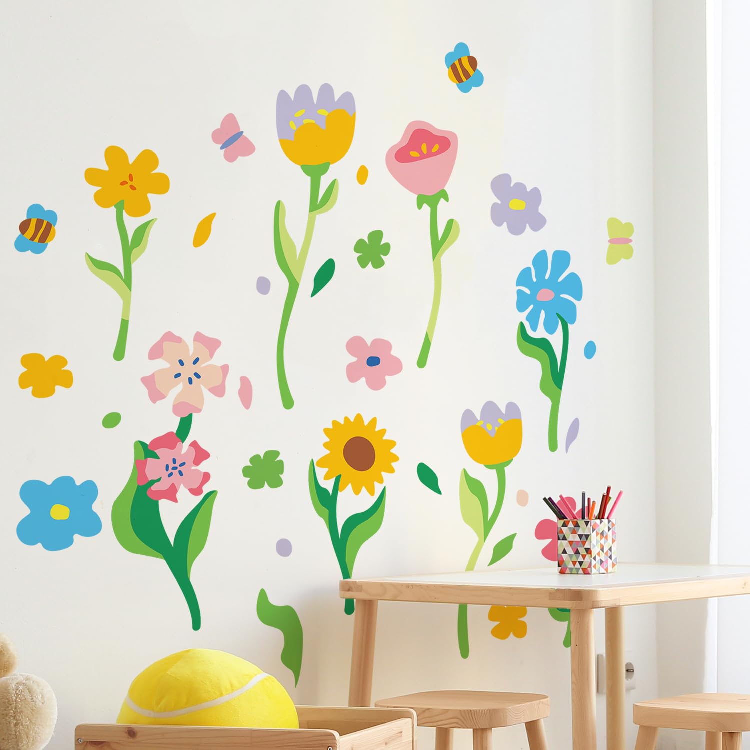 Astrkiz playroom decor Memphis wall decals create a lively space for kids.