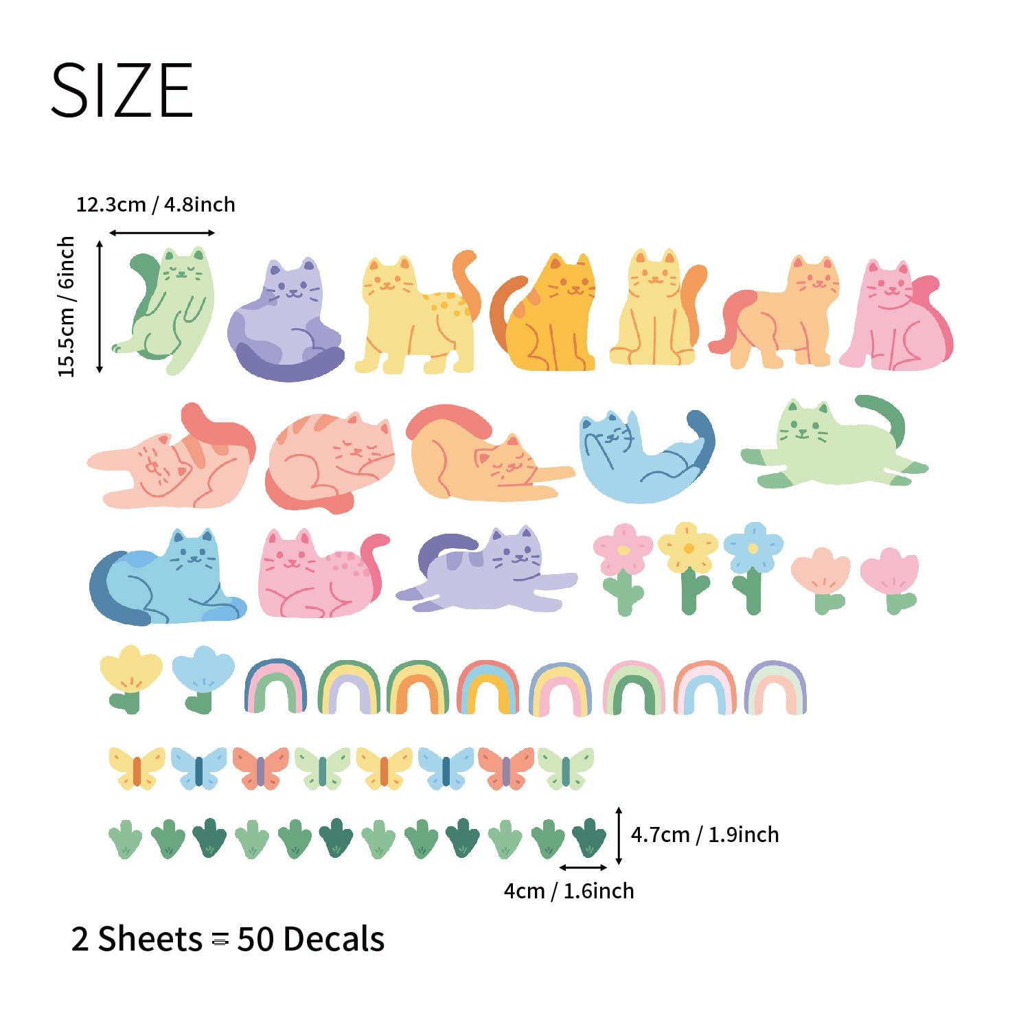 astrkiz rainbow cat decal creates a vibrant focal point for bedrooms or classrooms.