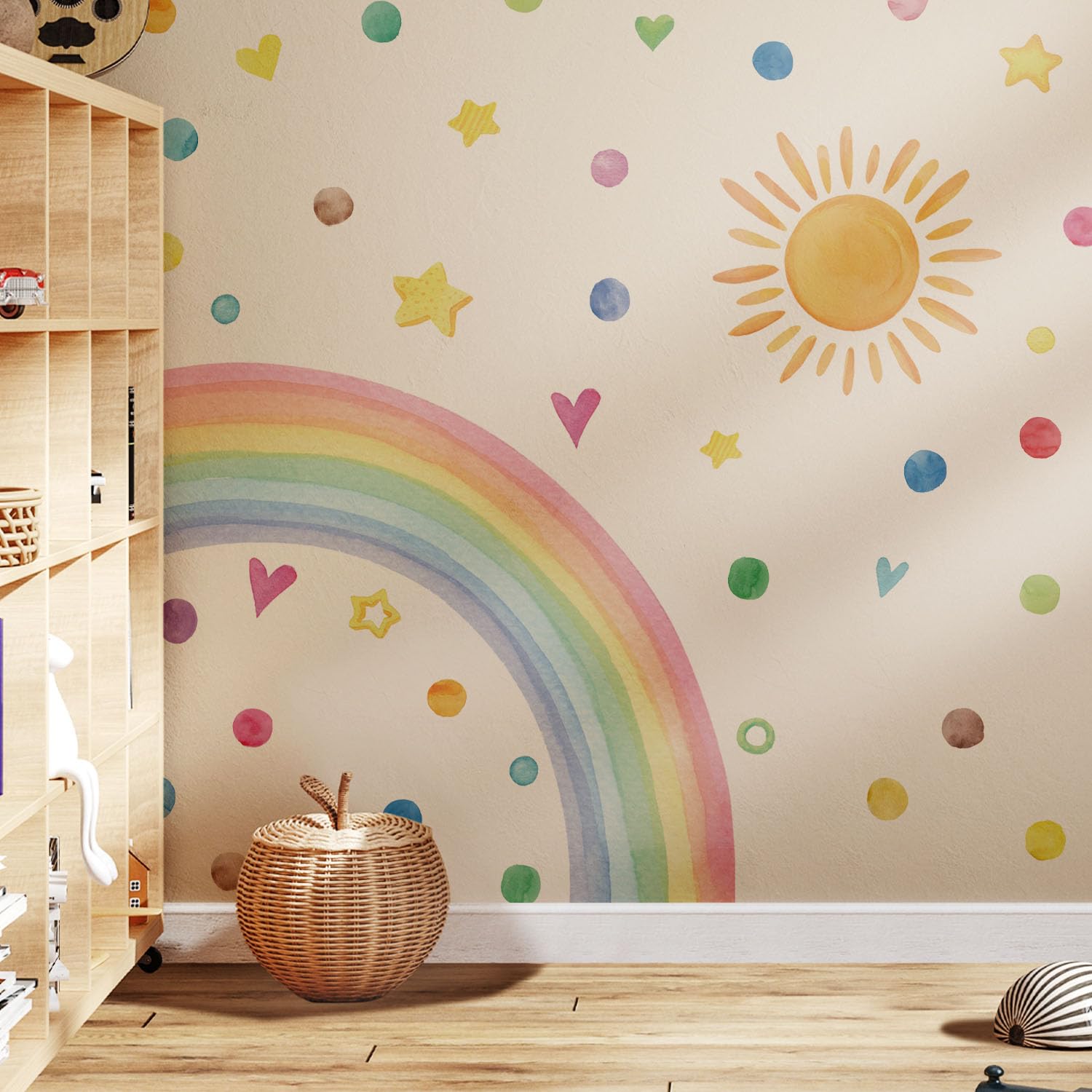 Astrkiz rainbow sun wall decal adds a bright focal point to a nursery