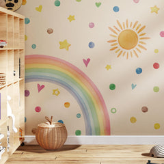 Astrkiz rainbow sun wall decal adds a bright focal point to a nursery