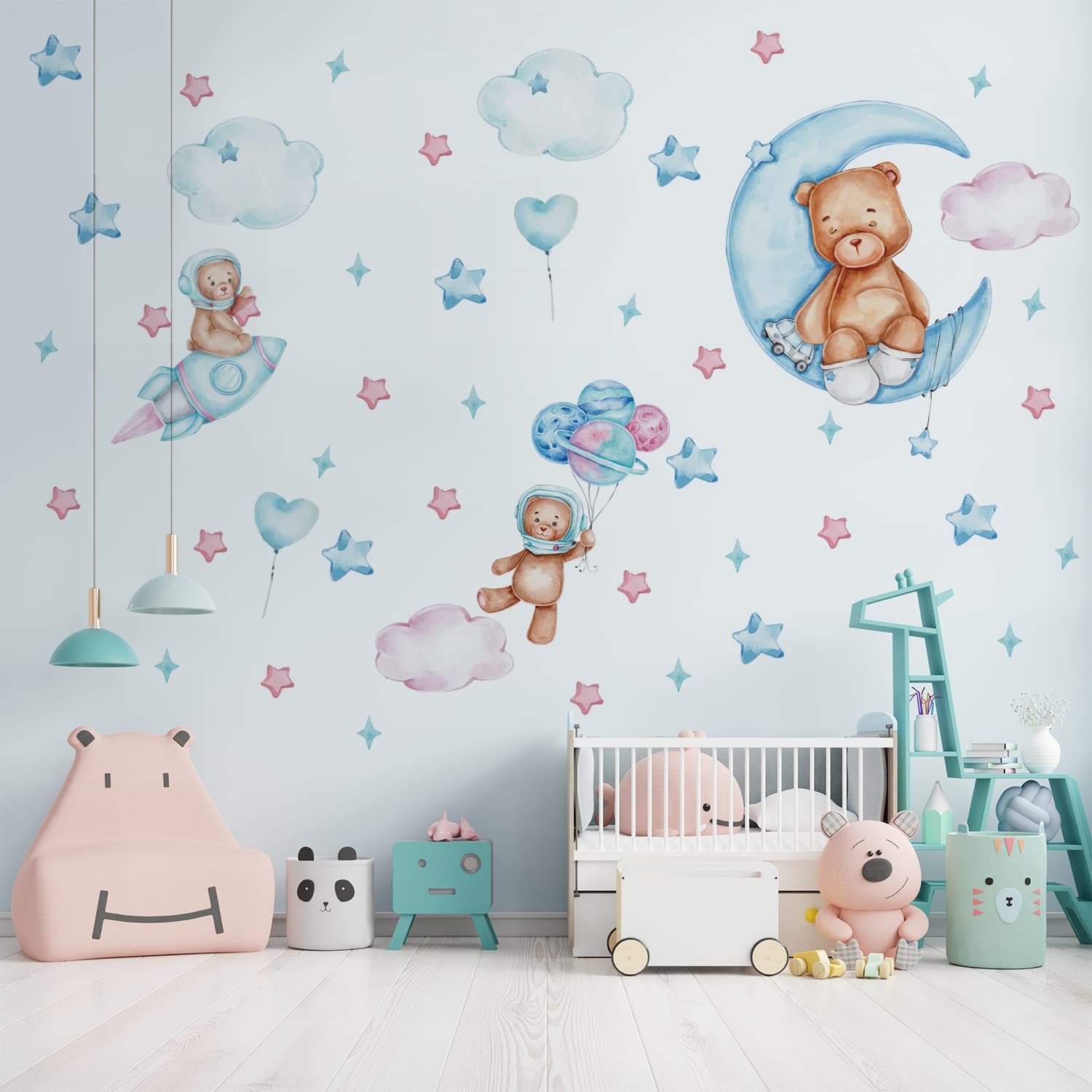 astrkiz watercolor astronaut bear wall decal adds playful charm to nurseries and kids rooms