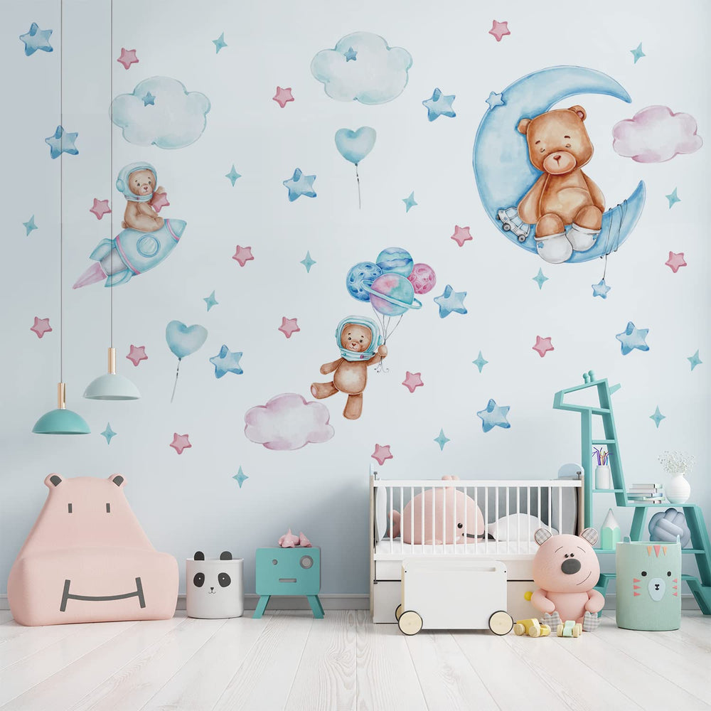 astrkiz watercolor astronaut bear wall decal adds playful charm to nurseries and kids rooms