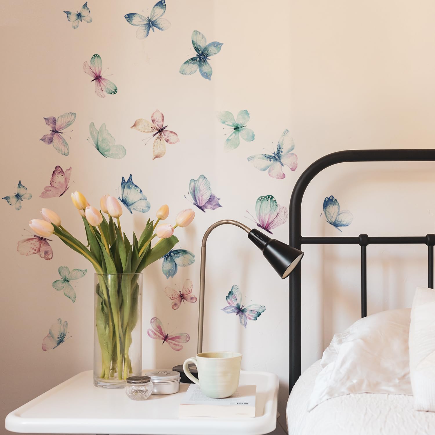 Astrkiz watercolor butterfly wall decal for bedroom decor, brightens walls instantly.