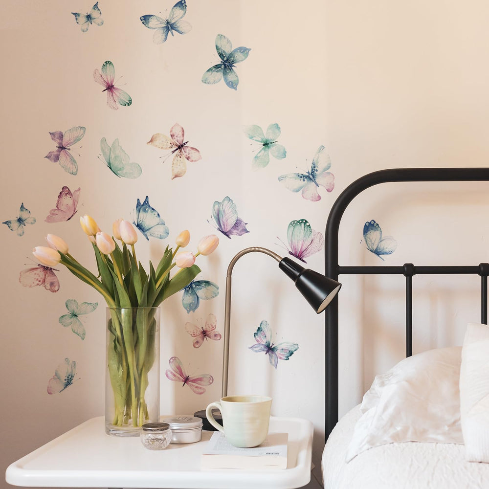 Astrkiz watercolor butterfly wall decal for bedroom decor, brightens walls instantly.