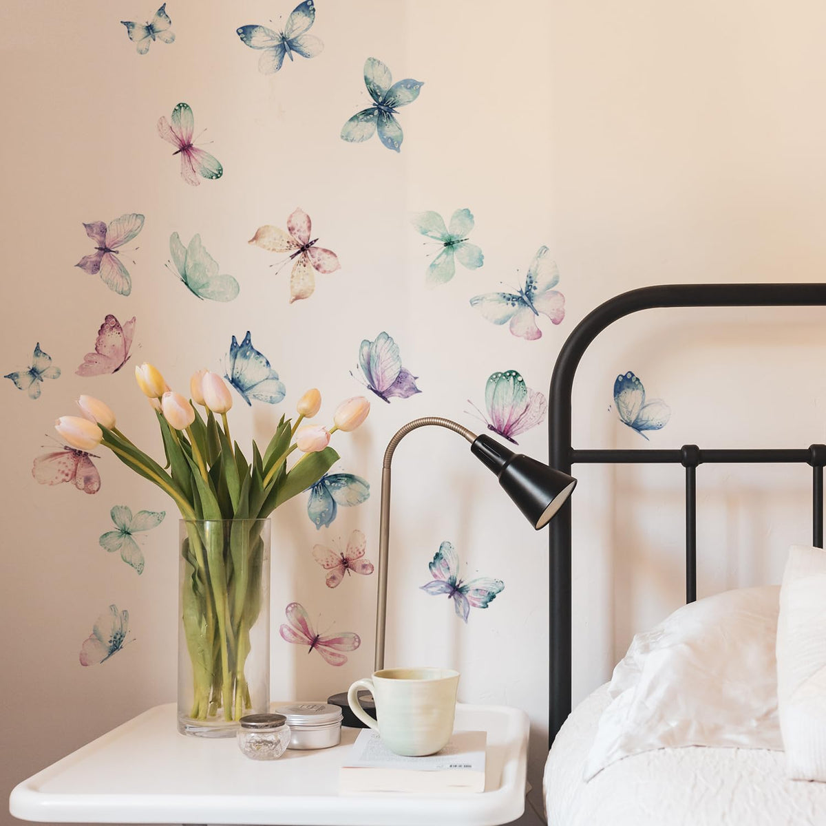 Astrkiz watercolor butterfly wall decal for bedroom decor, brightens walls instantly.