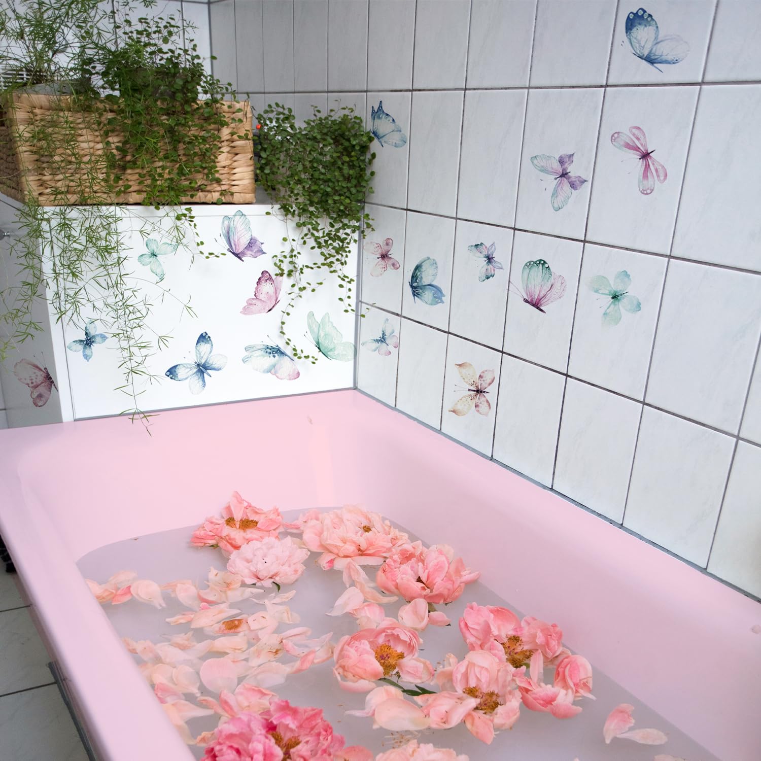 Astrkiz watercolor butterfly wall decals on white walls offer vibrant color.
